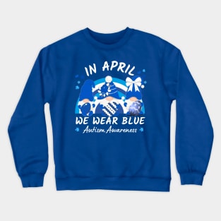 In April We Wear Blue Autism Awareness Rainbow And Gnomes Holding Easter Eggs Crewneck Sweatshirt